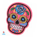 Antsiuvas medžiaginis Skull Hot Pink; 7.5x5.5cm