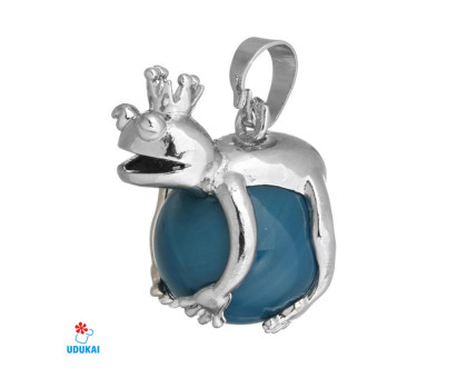 Kaklo pakabukas natūralaus akmens Varliukas Mėlynas Agatas; 17x25mm