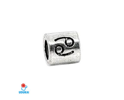 Karoliukas metalinis tunelis zodiako ženklas Vėžys; 8x11mm