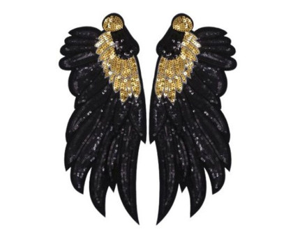 Antsiuvas prisiuvamas Sparnai Black Gold; 19x23cm