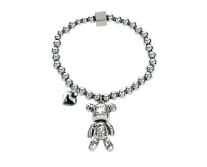 Apyrankė Meškiukas Metal su širdele sidabro spalvos; 17-20cm