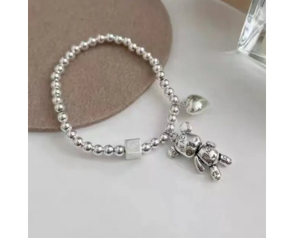 Apyrankė Meškiukas Metal su širdele sidabro spalvos; 17-20cm