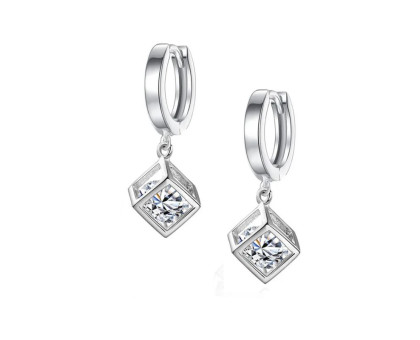 Auskarai Kubas su kristalu, sidabro spalvos; 2vnt