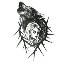 Laikina tatuiruotė Vilkas ir mergaitė 83021; 10x6cm