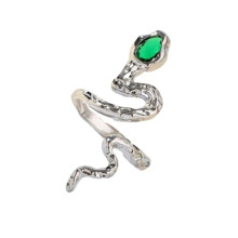 Žiedas Gyvatė Green Jade sidabro spalvos; 14-20 pritaikomo dydžio