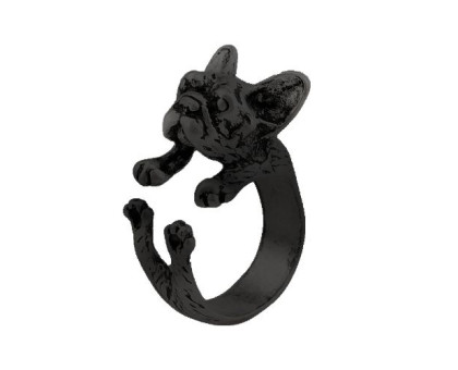 Žiedas Prancūzų buldogas juodos spalvos; pritaikomo dydžio