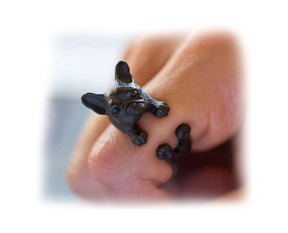 Žiedas Prancūzų buldogas juodos spalvos; pritaikomo dydžio