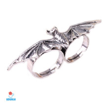 Žiedas dvigubas Šikšnosparnis-2 sidabro spalvos; universalaus dydžio